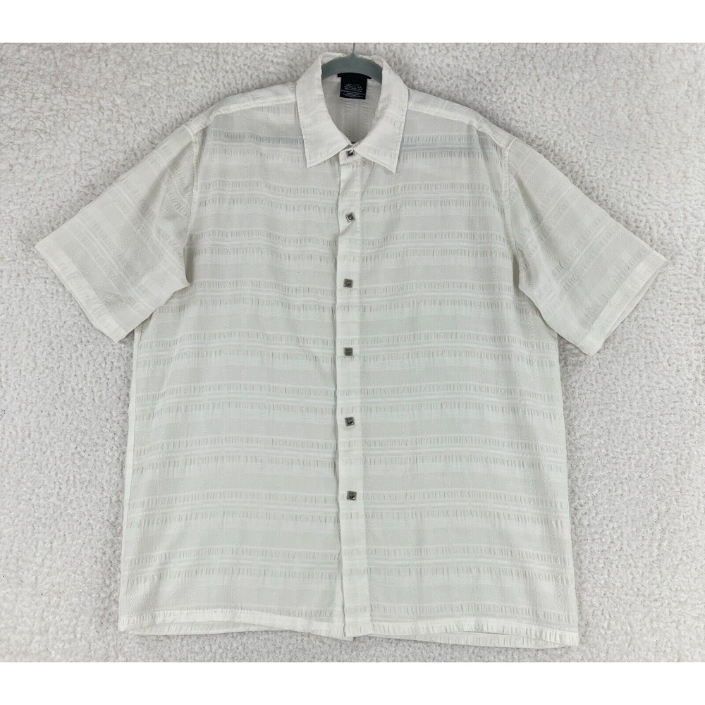 Pavi White Textured Cotton Button-Up Casual Shirt Mens Short‎ Sleeve Size XXL